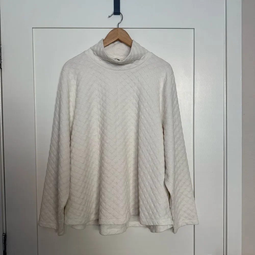 J Crew Sweatshirt Womens 3X Ivory Quilted Mock Neck Long Sleeve Pullover Stretch